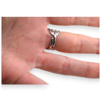 Bague acier argentée plusieurs rangs rond strass