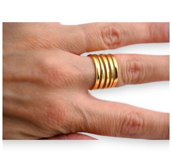 Bague acier dorée large