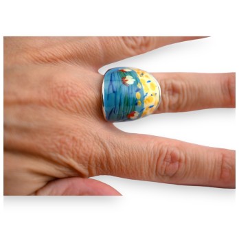 Bague argentée ovale peinture