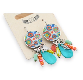 Boucle d'oreille pendante multicolore