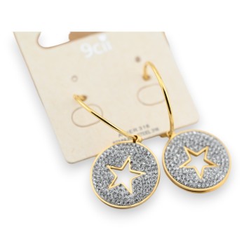 Boucle d'oreille acier doré pendante étoile