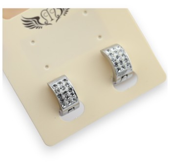 Boucle d'oreille acier petit anneau argenté strass