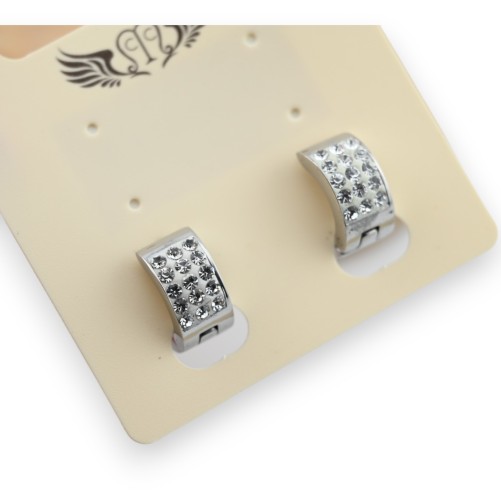 Boucle d'oreille acier petit anneau argenté strass