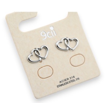 Boucle d'oreille acier argenté cœur doublé