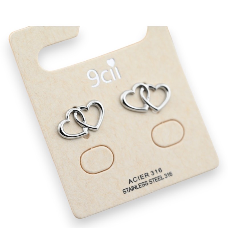 Boucle d'oreille acier argenté cœur doublé