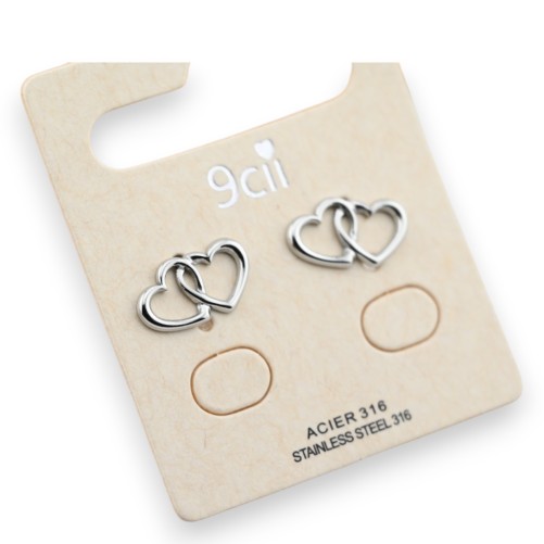 Boucle d'oreille acier argenté cœur doublé