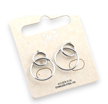 Boucle d'oreille acier cercles enlacés argentés
