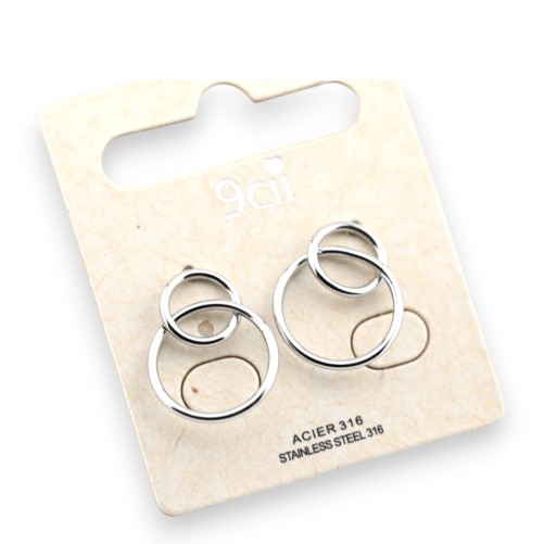 Boucle d'oreille acier cercles enlacés argentés
