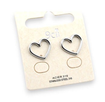 Boucle d'oreille acier cœur argenté