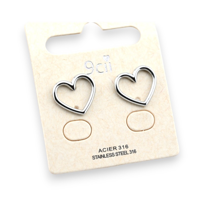 Boucle d'oreille acier cœur argenté