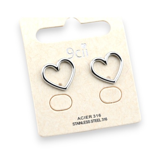 Boucle d'oreille acier cœur argenté
