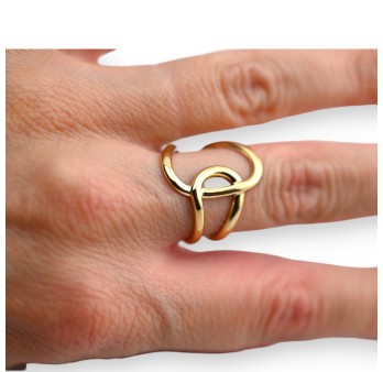 Bague acier doré forme géométrique
