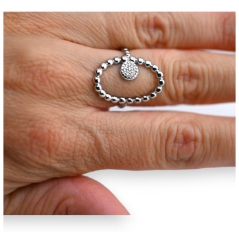 Bague acier argenté ovale rond strass