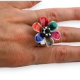 Bague fantaisie argentée fleur multicolore