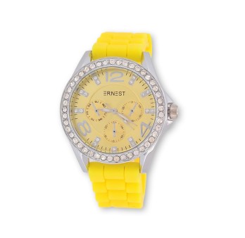 Montre femme silicone et strass ERNEST jaune fluo