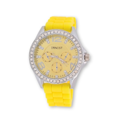 Montre femme silicone et strass ERNEST jaune fluo