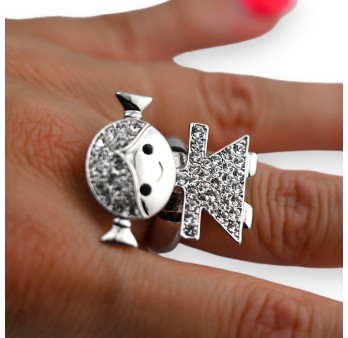 Bague fantaisie argentée petit fille en strass