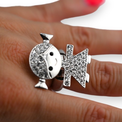 Bague fantaisie argentée petit fille en strass