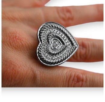 Bague fantaisie cœur métal argentée gris