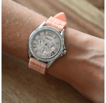 Montre femme silicone et strass ERNEST saumon
