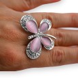 Bague fantaisie argentée papillon rose et strass