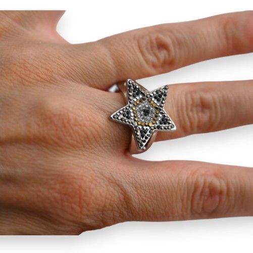 Bague fantaisie argentée étoile brillante