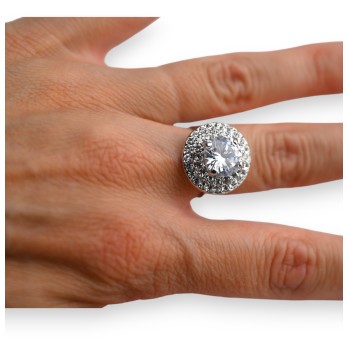 Bague fantaisie ronde argentée strass