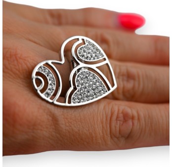Bague argentée gros cœur