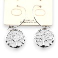 Boucle d'oreille acier argenté pendante arbre de vie blanc