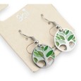 Boucle d'oreille acier argenté arbre de vie vert
