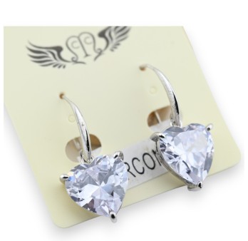 Boucle d'oreille acier argenté pendante grosse pierre coeur