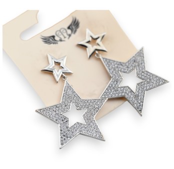 Boucles d'oreille acier argenté pendante étoile scintillante