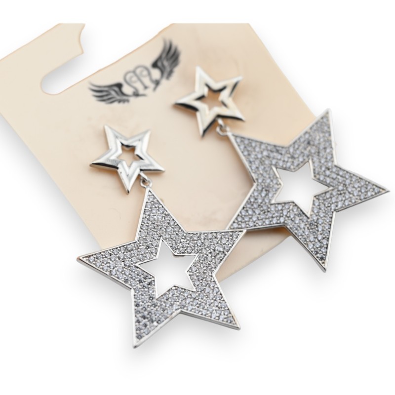 Boucles d'oreille acier argenté pendante étoile scintillante