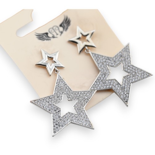 Boucles d'oreille acier argenté pendante étoile scintillante