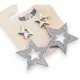 Boucles d'oreille acier argenté pendante étoile scintillante