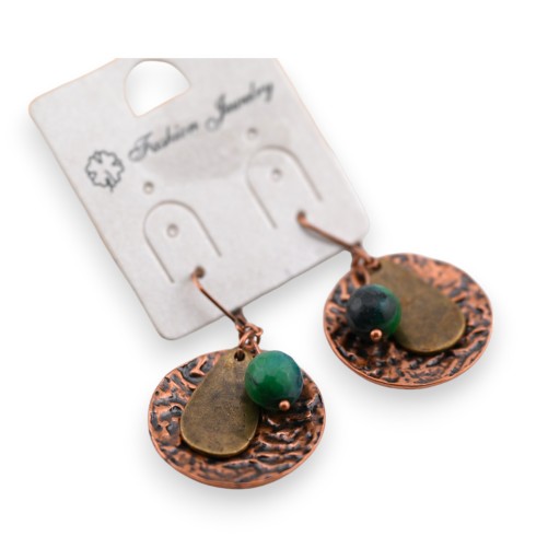 Boucle d'oreille fantaisie ethnique cuivré pierre verte
