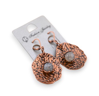 Boucle d'oreille fantaisie ethnique cuivré pierre grise