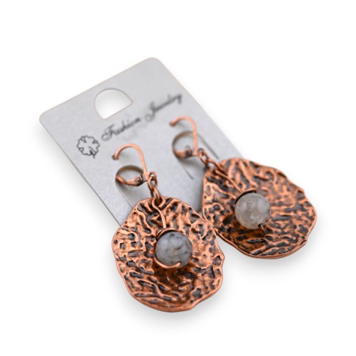 Boucle d'oreille fantaisie ethnique cuivré pierre grise
