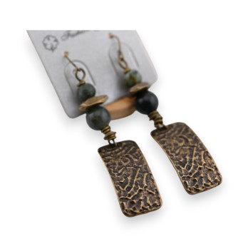 Boucle d'oreille fantaisie ethnique métal vieilli perles vertes