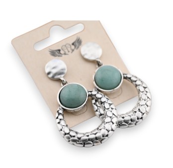 Boucle d'oreille fantaisie argenté pendante pierre turquoise