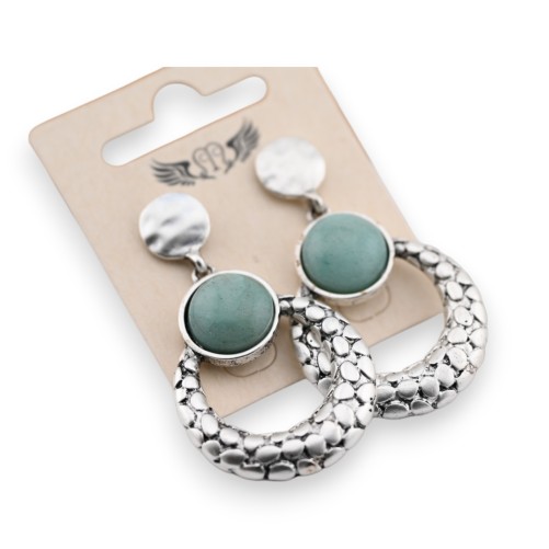 Boucle d'oreille fantaisie argenté pendante pierre turquoise