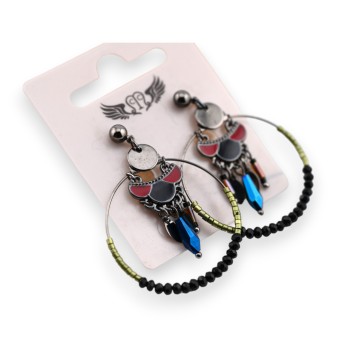 Boucle d'oreille fantaisie pendante ronde