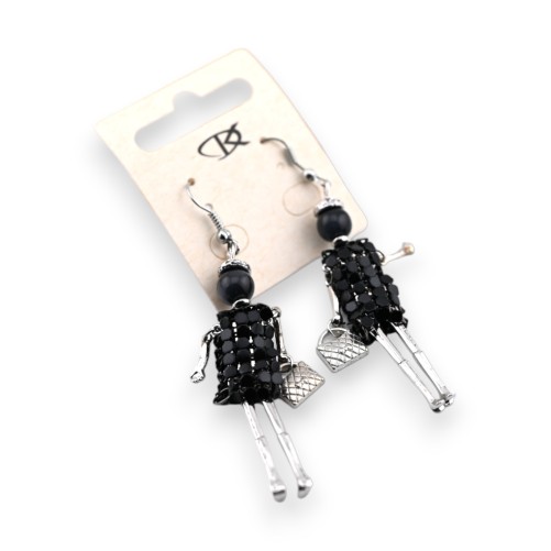 Boucle d'oreille fantaisie pendante demoiselle noire
