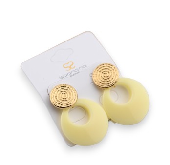 Boucle d'oreille ronde plastique jaune clair