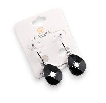 Boucle d'oreille acier pendante pierre noire et étoile