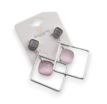 Boucle d'oreille acier argenté pendante forme géométrie