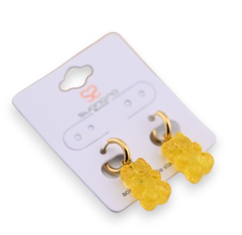Boucle d'oreille acier nounours bonbon jaune