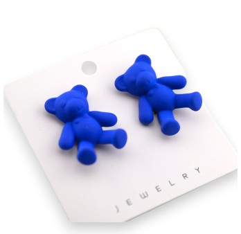 Boucle d'oreille nounours bleu royal