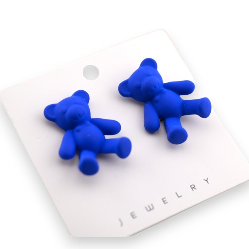 Boucle d'oreille nounours bleu royal