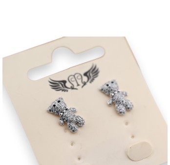 Boucle d'oreille fantaisie nounours argenté strass